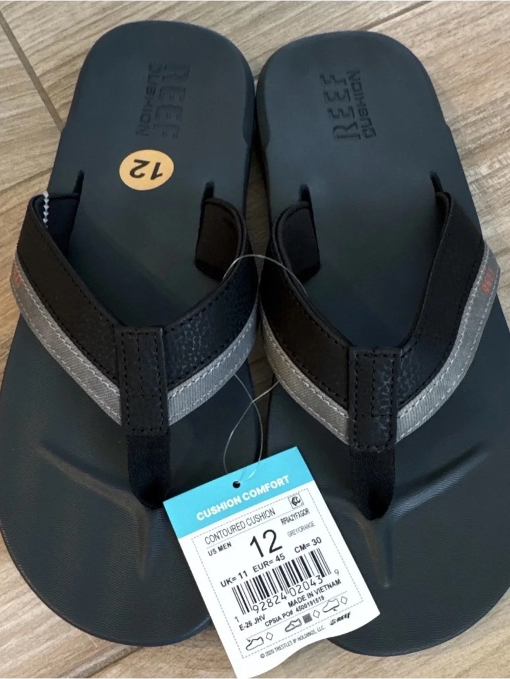 Reef Cushion Comfort Cushioned Flip Flop Sandals Black/Gray Men 12